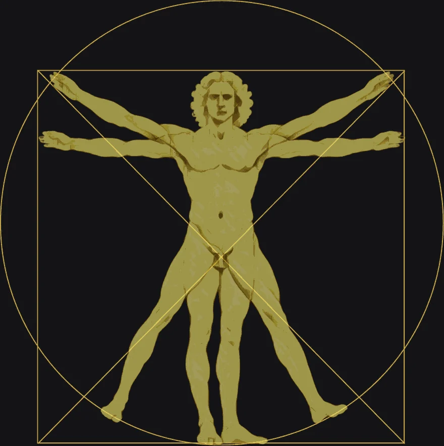 Vitruvian figure with the circle, square and diagonals